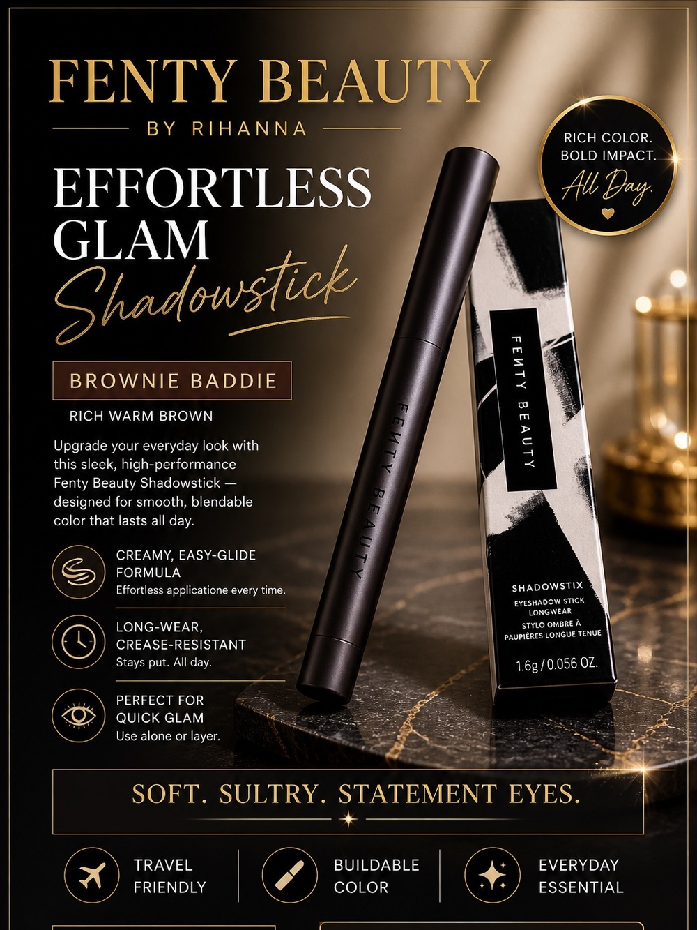 Fenty Beauty Shadowstix Longwear Eyeshadow Stick — Black Packaging